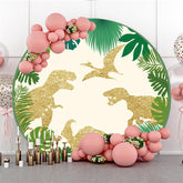 Aperturee Golden Dinosaur Leaves Happy Birthday Round Backdrop